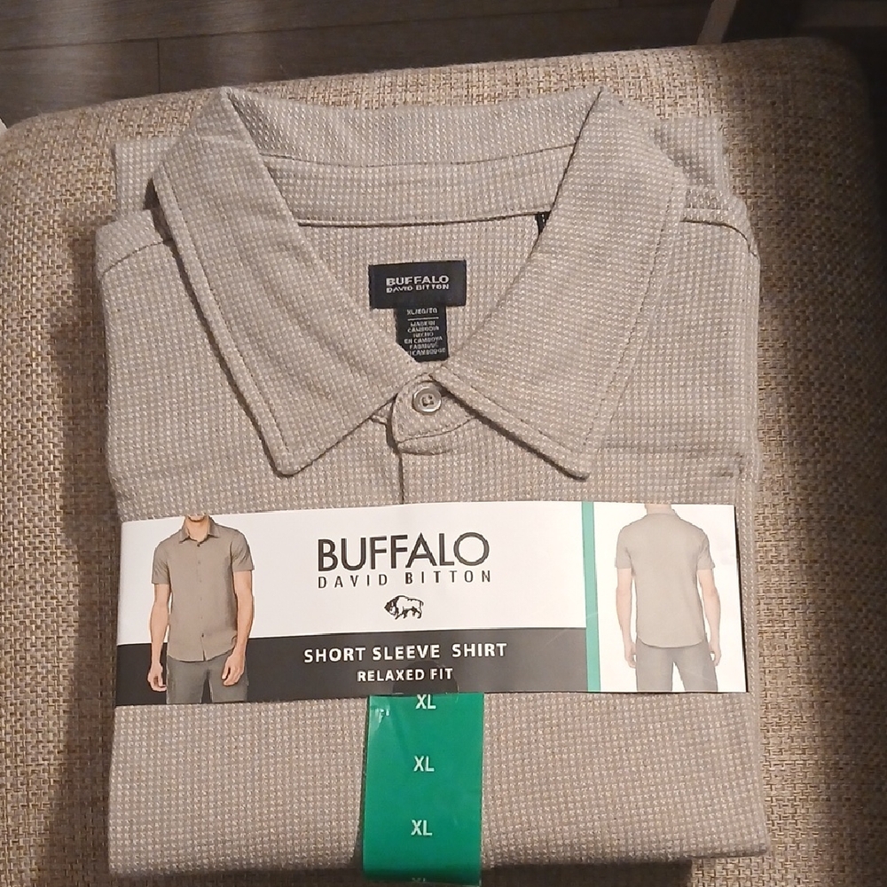 Buffalo David Bitton Men's Tan / Checkered Polo Shirt   XL 2 Available
